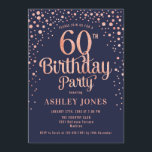 Invitation 60e fête d'anniversaire - Marine & Rose Gold<br><div class="desc">Invitation de fête du 60e anniversaire. Design élégant en bleu marine et faux parties scintillant rose or. Comprend des polices de caractères et des confettis stylisés. Message-moi si vous avez besoin d'âge personnalisé.</div>