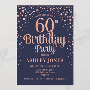 Invitation 60e fête d'anniversaire - Marine & Rose Gold