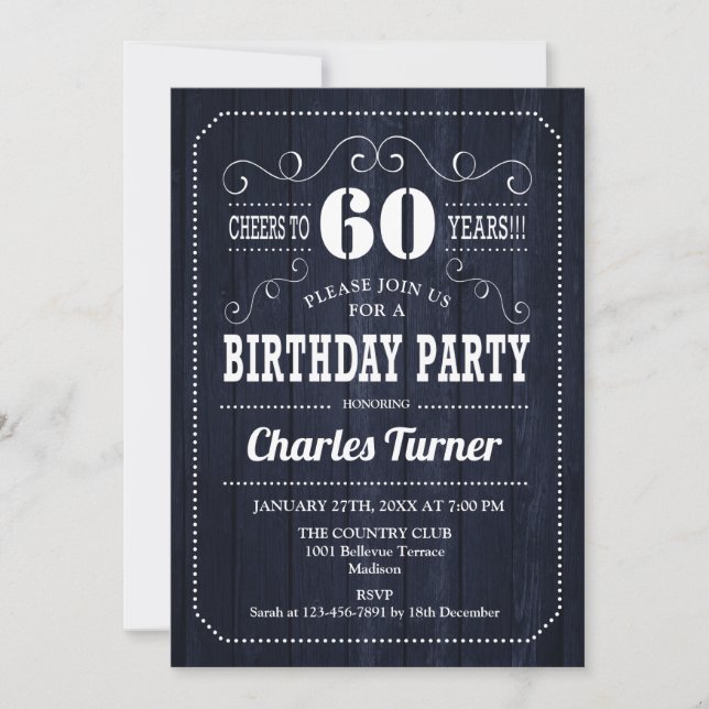 Invitation 60e fête d'anniversaire - Motif de bois de la Mari (Devant)
