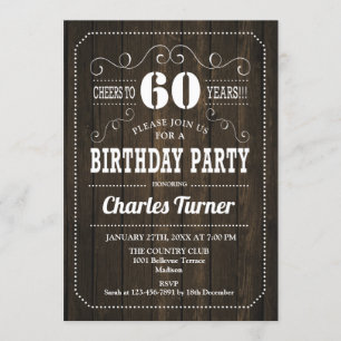 Invitation 60e fête d'anniversaire - Motif en bois Brown