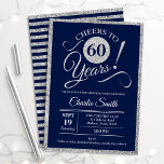 Invitation 60e fête d'anniversaire - N'IMPORTE QUEL AGE Marin<br><div class="desc">60e anniversaire invitation pour hommes ou femmes. Elégante carte invitation en marine avec fausse parties scintillant feuille argent. Fonctionne police de script de typographie. Salutations à 60 ans ! Peut être personnalisé dans n'importe quelle année. Parfait pour une célébration anniversaire adulte.</div>