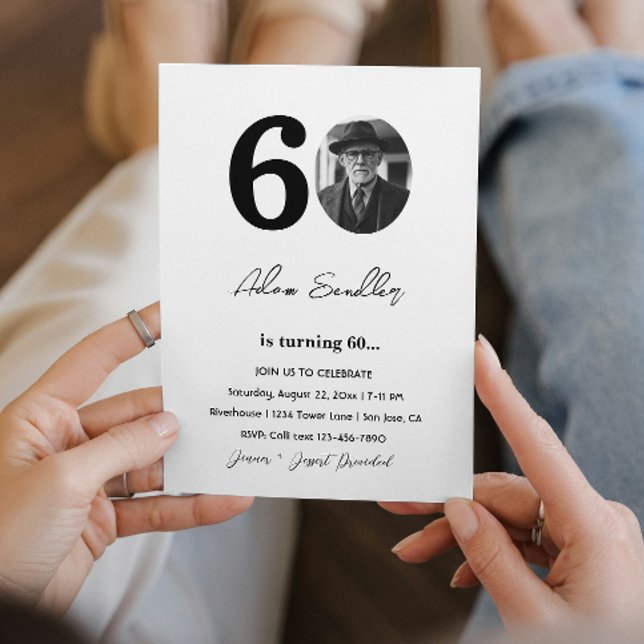 Invitation 60e fête d'anniversaire Noir et blanc (Créateur téléchargé)