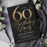 Invitation 60e fête d'anniversaire Noir & Or<br><div class="desc">60e anniversaire invitation en noir et or</div>