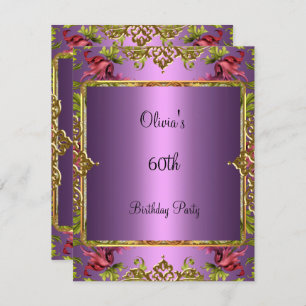 Invitation 60e fête d'anniversaire Ornate Vintage Lilac Flora