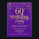 Invitation 60e fête d'anniversaire - Purple & Gold<br><div class="desc">Invitation de fête du 60e anniversaire. Design élégant en or violet royal et faux parties scintillant. Comprend des polices de caractères et des confettis stylisés. Message-moi si vous avez besoin d'âge personnalisé.</div>