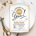 Invitation 60e fête d'anniversaire - Retro Gold Black White<br><div class="desc">60e anniversaire invitation pour hommes ou femmes. Elégante carte invitation avec fausse feuille d'or et arrière - plan rétro crémeux. Fonctionne police de script de typographie. Salutations à 60 ans ! Peut être personnalisé dans n'importe quelle année. Parfait pour une célébration anniversaire adulte.</div>