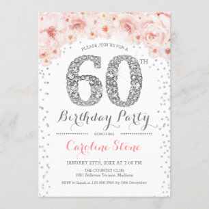 Invitation 60e fête d'anniversaire - Rose d'argent blanc