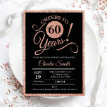 Invitation 60e fête d'anniversaire - Rose Gold Black ANY AGE<br><div class="desc">60e anniversaire invitation pour les femmes. Elégante carte invitation en noir avec fausse feuille d'or rose parties scintillant. Fonctionne police de script de typographie. Salutations à 60 ans ! Peut être personnalisé dans n'importe quelle année. Parfait pour une célébration anniversaire adulte.</div>