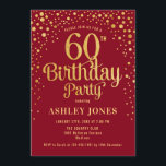 Invitation 60e fête d'anniversaire - Rouge & Or<br><div class="desc">Invitation de fête du 60e anniversaire. Design élégant en or rouge et faux parties scintillant. Comprend des polices de caractères et des confettis stylisés. Message-moi si vous avez besoin d'âge personnalisé.</div>