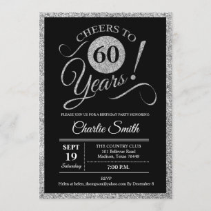 Invitation 60e fête d'anniversaire - Silver Black ANY AGE