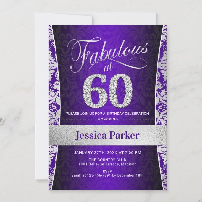 Invitation 60e fête d'anniversaire - Silver Purple (Devant)
