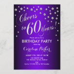 Invitation 60e fête d'anniversaire - Silver Purple<br><div class="desc">60th Birthday Party Invitation Design élégant avec fausse parties scintillant argent et violet. Salutations à 60 ans !</div>