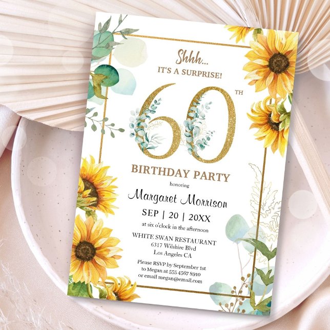Invitation 60e fête d'anniversaire tournesols élégants florau (Créateur téléchargé)