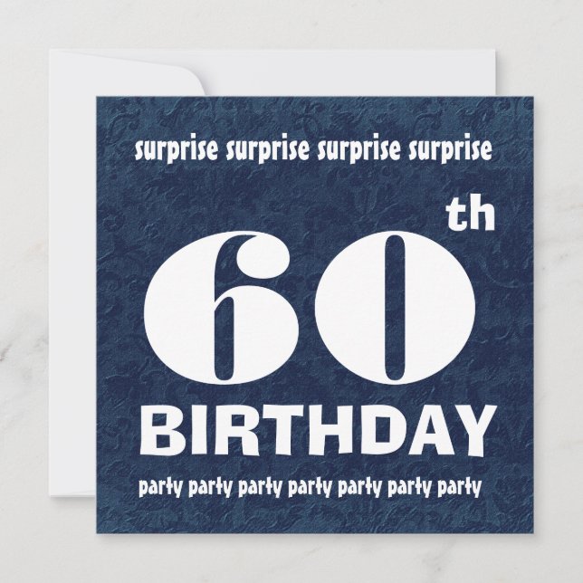 Invitation 60e Modèle blanc Bleu de fête d'anniversaire SURPR (Devant)