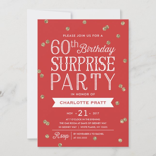 Invitation 60e Parties scintillant Confetti Surprise Party In (Devant)