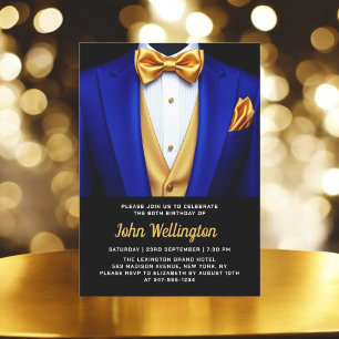 Invitation 60e Royal Blue and Gold Tuxedo Birthday Event