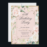 Invitation 60e Soixante-soixantième 60 Anniversaire Rose Flor<br><div class="desc">Magnifique doré rose pastel taillé avec des fleurs délicates rose et crème. Cette invitation est parfaite pour la belle femme qui a 60 ans. Si chic et sophistiqué comme elle. Une invitation aussi élégante à 60ème anniversaire. J’ai aimé créer ce design pour vous. Zazzle garantit 100% service client et satisfaction....</div>