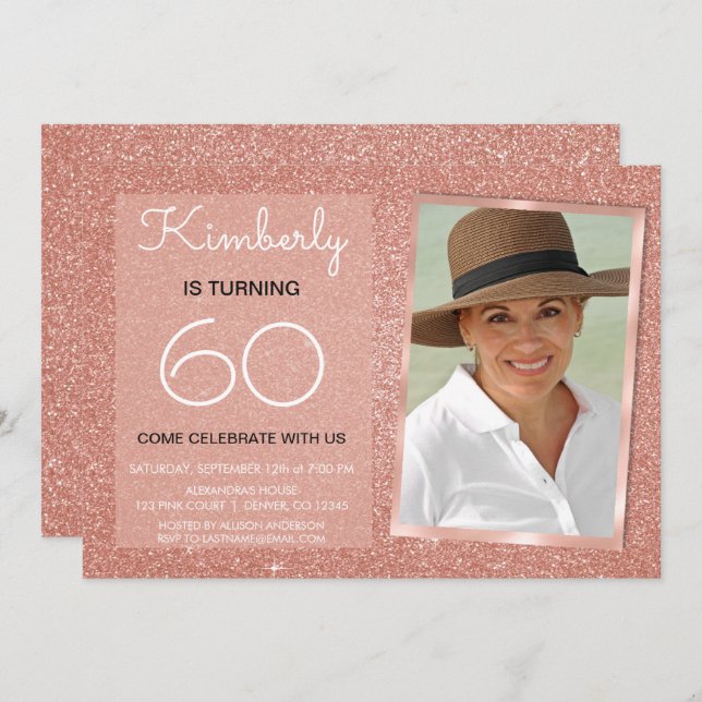 Invitation 60e Sparkle Rose Gold Blush Pink Photo (Devant / Derrière)