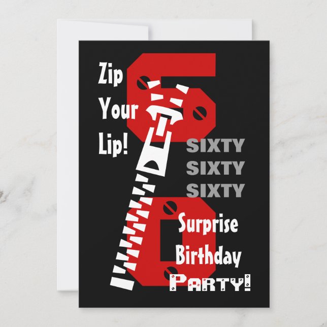 Invitation 60e SURPRISE Anniversaire Noir Rouge Blanc B470 (Devant)