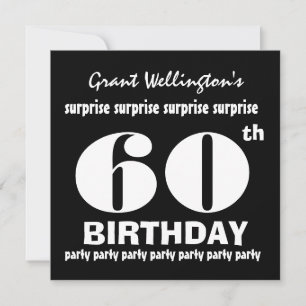 Invitation 60e SURPRISE Birthday Party Black White G694