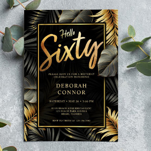 Invitation 60ème Black and Gold Tropical Feuilles Soixante An