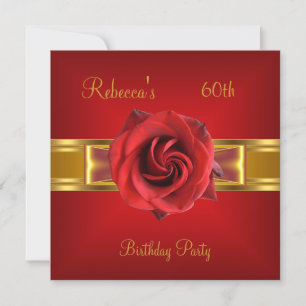 Invitation 60ème Fleur Rouge Royale Colorée Jaune Or Ruban