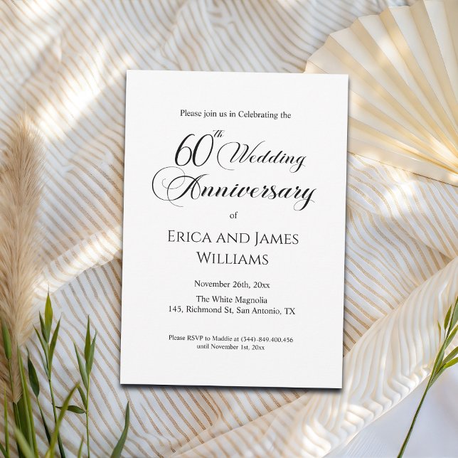 Invitation 60ème Mariage Diamond Anniversaire Élégant Script (Créateur téléchargé)