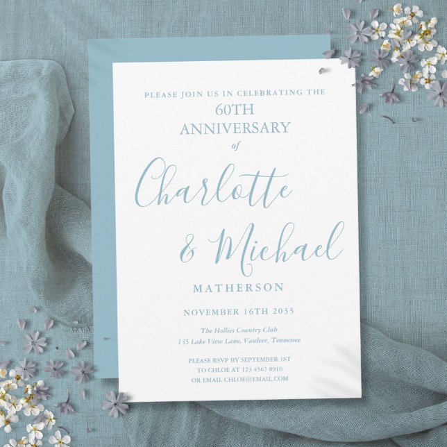 Invitation 60ème Mariage Diamond Anniversaire Élégant Script (60th Diamond Wedding Anniversary Elegant Script Invitation)