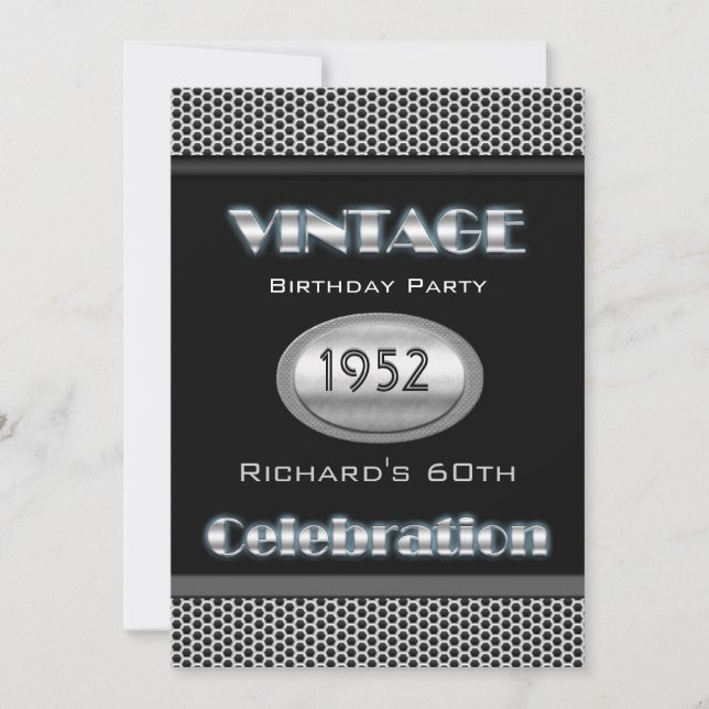 Invitation 60ème vintage Silver Chrome Noir 60 Célébration (Devant)