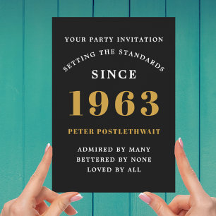 Invitation 60th Birthday 1963 Black Gold Ajouter un nom Année