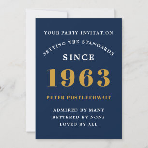 Invitation 60th Birthday 1963 Blue Gold Ajouter un nom année
