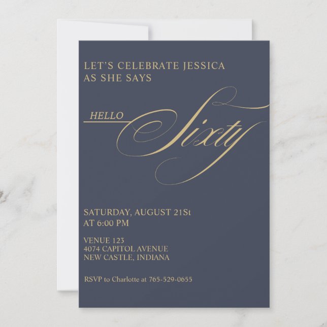 Invitation 60th Birthday Caligraphy Modern Elegant (Devant)