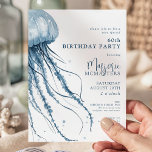 Invitation 60th Birthday Simple Modern Coastal Jellyfish<br><div class="desc">A simple and modern blue watercolor jellyfish frames this coastal birthday invitation. A trendy combination of modern script and upright serif fonts complete the breezy vibe.</div>