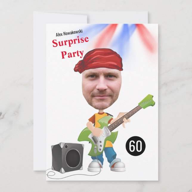 Invitation 60th Mens 🎸 🤣 Rockstar Anniversaire Guitare Funk (Devant)