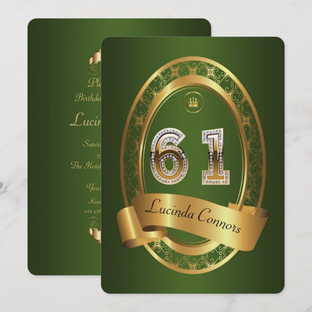 Invitation 61e, femme de fête d'anniversaire homme, couleur é (Devant / Derrière)