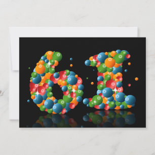 Invitation 61e fête d'anniversaire, avec bulles et balles