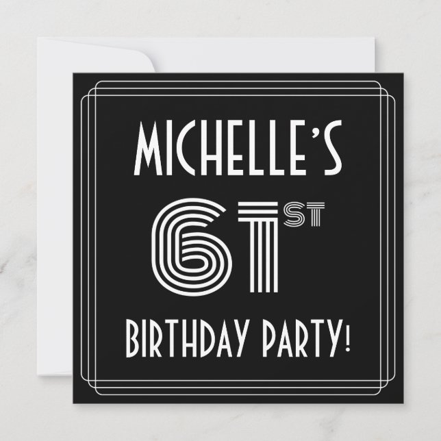 Invitation 61st Birthday Party: Art Deco Style w/ Custom Name (Devant)