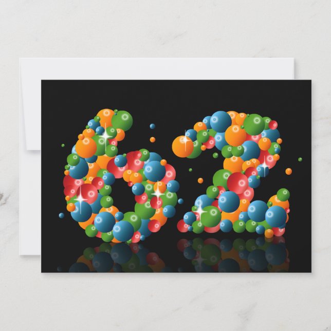 Invitation 62e fête d'anniversaire, avec bulles et balles (Devant)