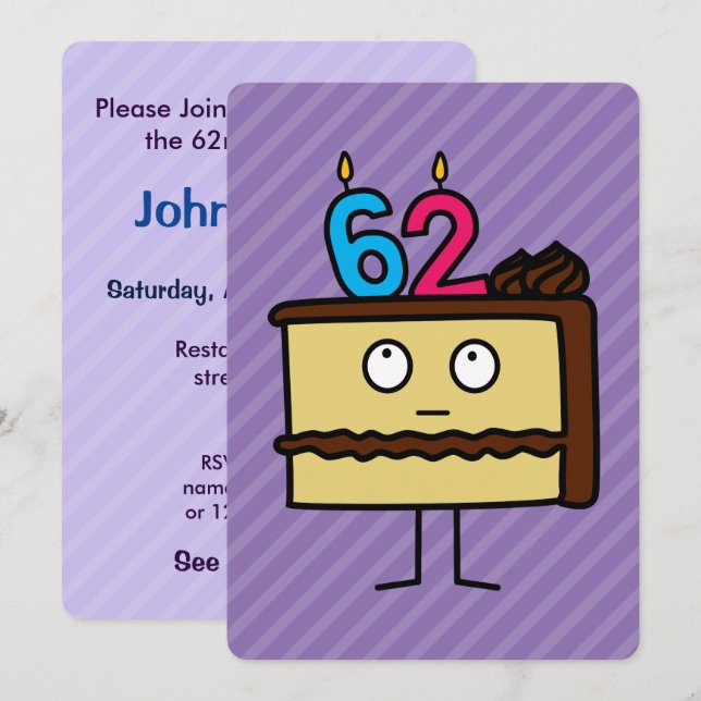 Invitation 62e gâteau d'anniversaire avec bougies (Devant / Derrière)
