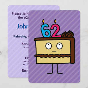 Invitation 62e gâteau d'anniversaire avec bougies