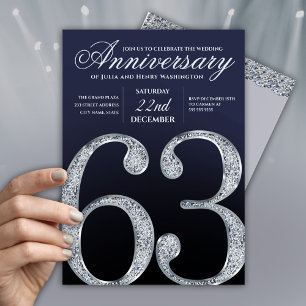 Invitation 63e Anniversaire Moderne Diamant Argent Bleu Marin