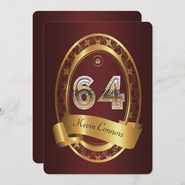 Invitation 64e, femme de fête d'anniversaire homme, couleur é (Devant / Derrière)