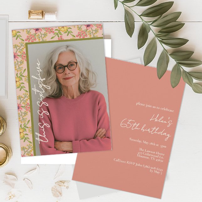 Invitation 65 Anniversaire Soirée Jolie Florale Fleurs Botani (Créateur téléchargé)
