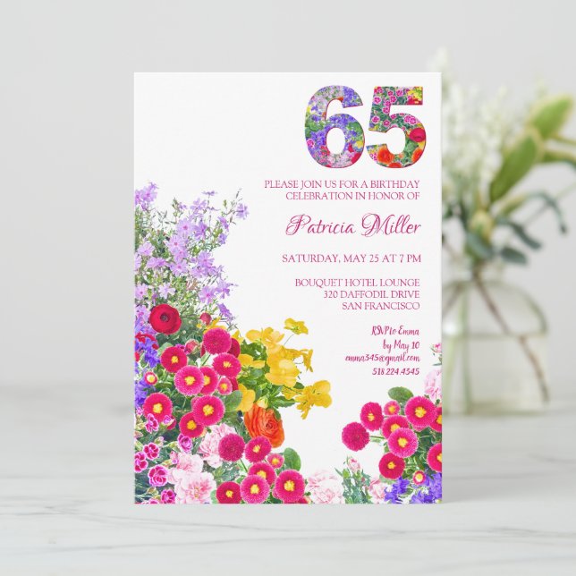 Invitation 65 Ans Elégant Jardin Floral - 65e Anniversaire (Debout devant)