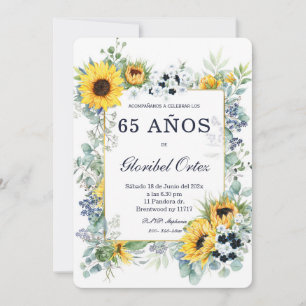 Invitation 65 Ans Femme Bleu Marine et Tournesol
