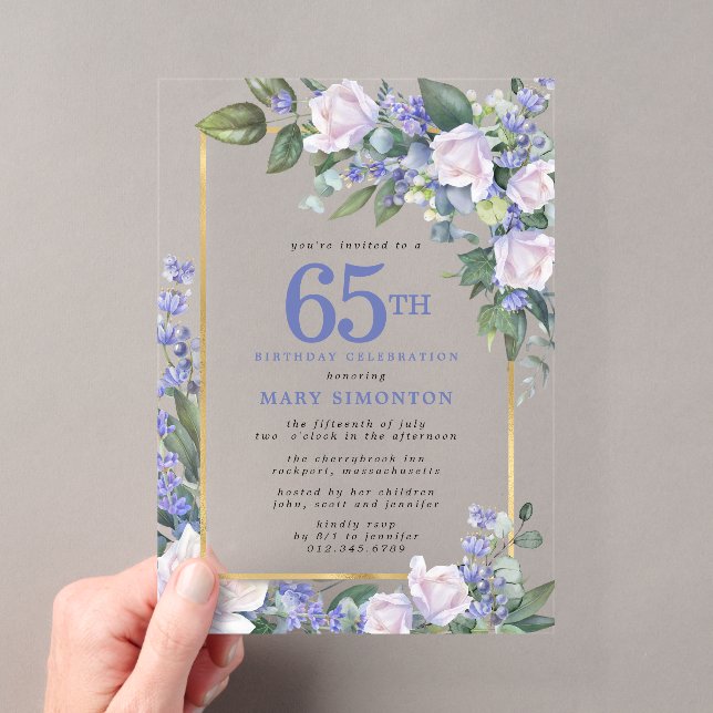 Invitation 65 ans Fleurie Or Blanc Bleu (In situ (ordinateur de poche))