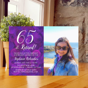 Invitation 65 et Retraité Élégant Violet Anniversaire Retrait