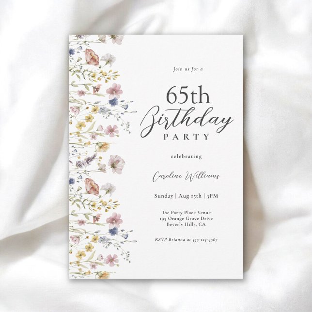 Invitation 65e anniversaire Aquarelle Fleur sauvage Floral (Available in both printed and instant download digital formats.)