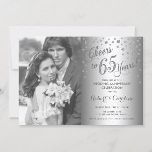 Invitation 65e anniversaire avec photo - Argent diamant