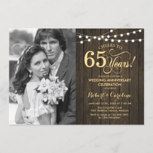 Invitation 65e anniversaire avec photo - Bois rustique or